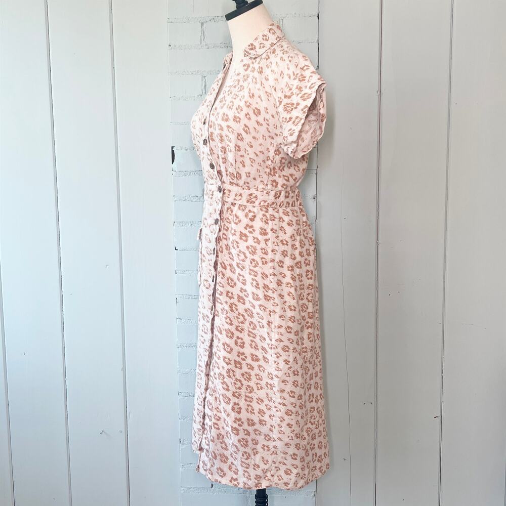 JOIE Coady Linen Midi Dress XS Leopard Print Tan Ivory - Picture 9 of 10